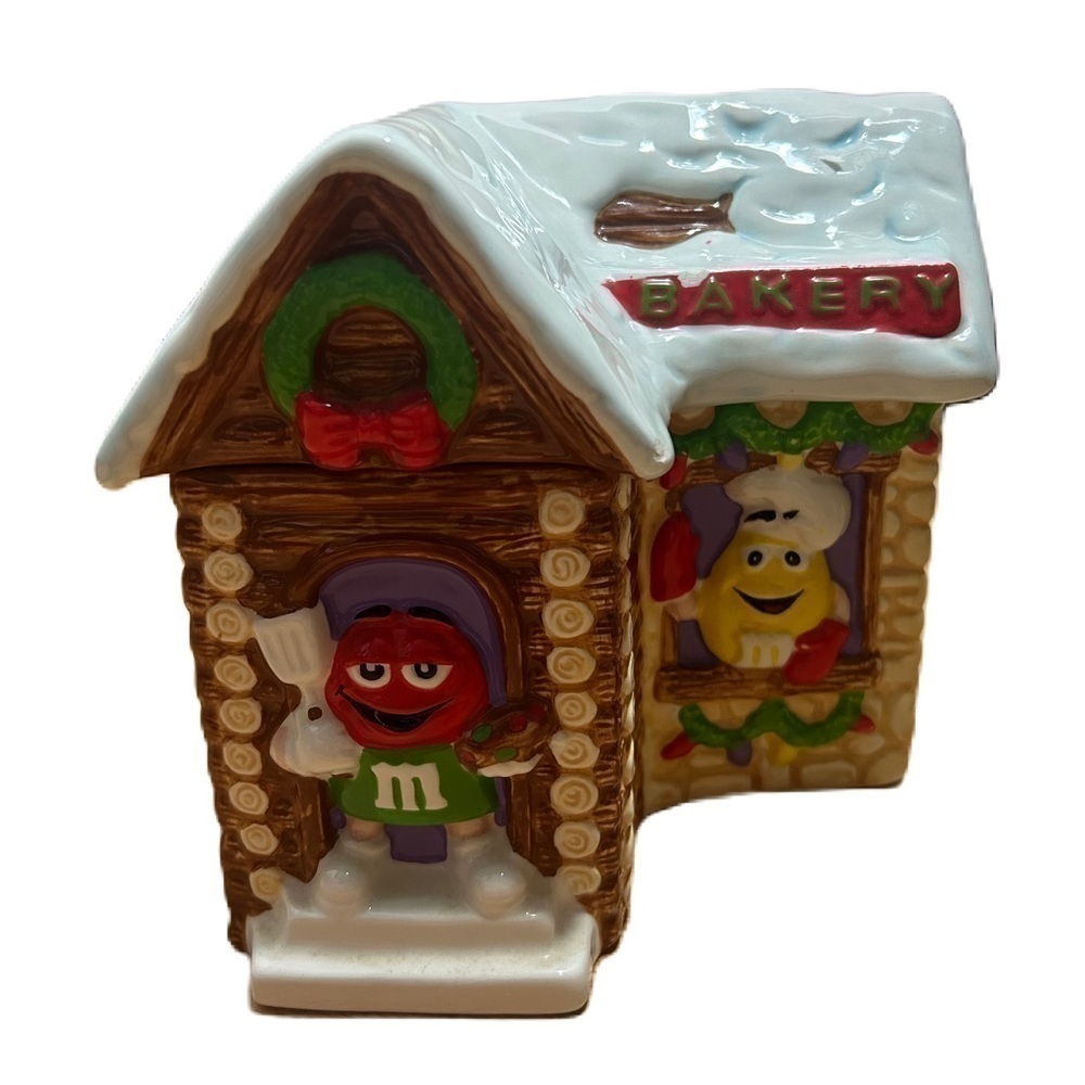 M&M’s Bakery Christmas Cookie Jar Log Cabin Cottage